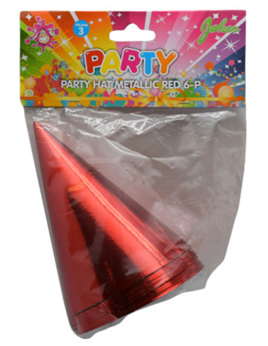 PARTY HAT RED METALLIC 6-P
