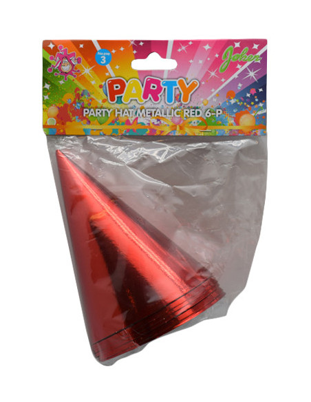 PARTY HAT RED METALLIC 6-P