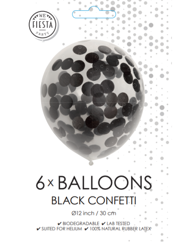 BALLONGER KONFETTI SVART 6P