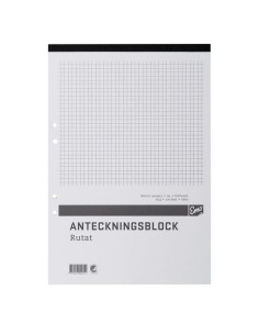 ANTECKNINGSBLOCK A4 RUTAT PERFORERAT