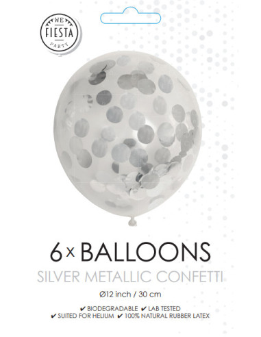 BALLONGER KONFETTI SILVER  6P